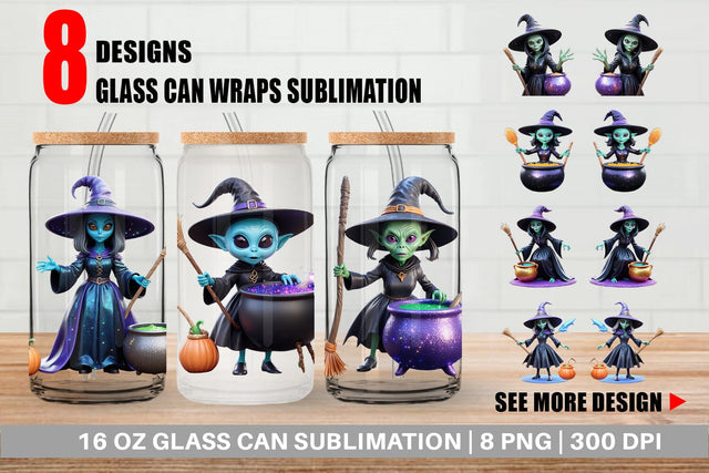 Glass Can Wrap 3D Alien Witch Sublimation artnoy 