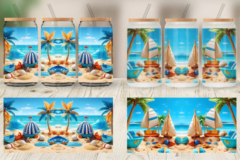 Glass Can Wrap 3D Beach Summer Sublimation artnoy 