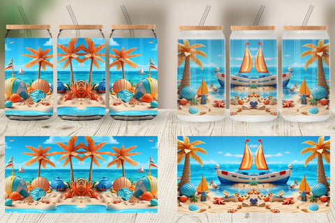Glass Can Wrap 3D Beach Summer Sublimation artnoy 