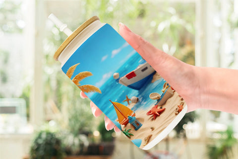 Glass Can Wrap 3D Beach Summer Sublimation artnoy 
