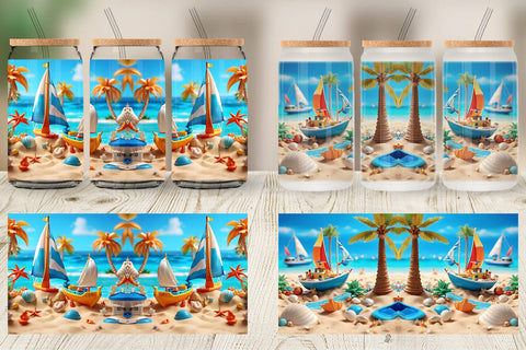 Glass Can Wrap 3D Beach Summer Sublimation artnoy 