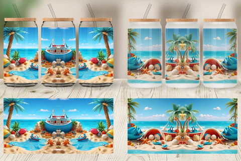 Glass Can Wrap 3D Beach Summer Sublimation artnoy 