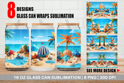 Glass Can Wrap 3D Beach Summer Sublimation artnoy 