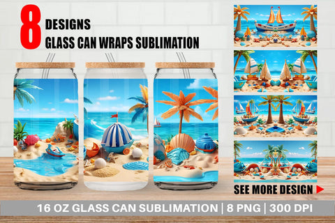 Glass Can Wrap 3D Beach Summer Sublimation artnoy 