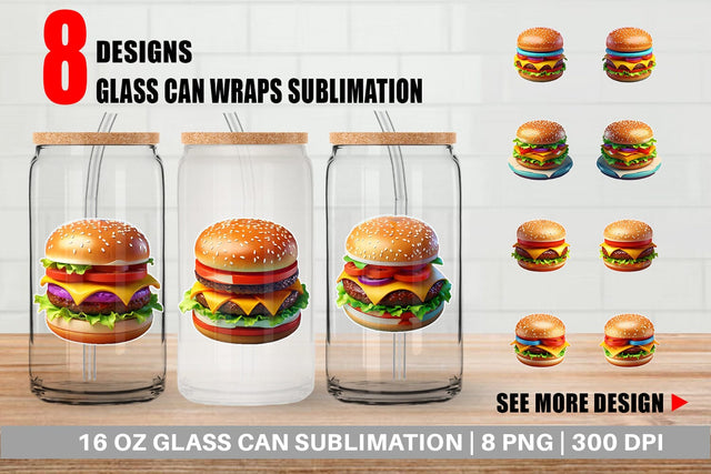 Glass Can Wrap 3D Burger Sublimation artnoy 