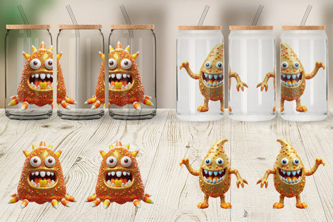 Glass Can Wrap 3D Candy Corn Monster Sublimation artnoy 