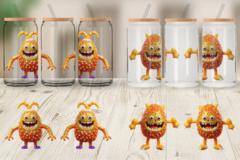 Glass Can Wrap 3D Candy Corn Monster Sublimation artnoy 