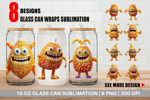 Glass Can Wrap 3D Candy Corn Monster Sublimation artnoy 