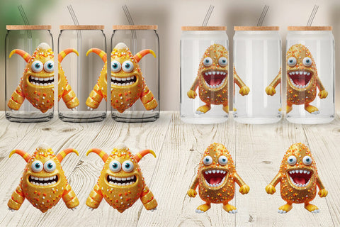 Glass Can Wrap 3D Candy Corn Monster Sublimation artnoy 