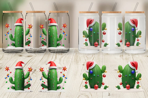 Glass Can Wrap 3D Christmas Cactus Sublimation artnoy 