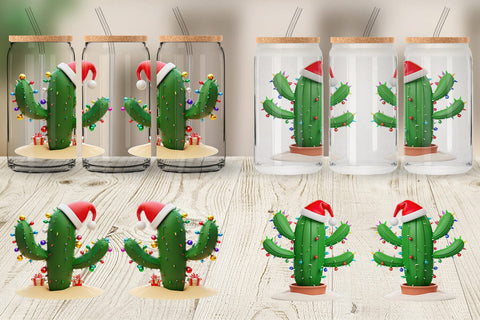 Glass Can Wrap 3D Christmas Cactus Sublimation artnoy 