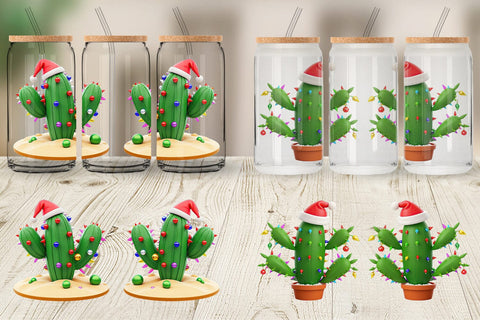 Glass Can Wrap 3D Christmas Cactus Sublimation artnoy 