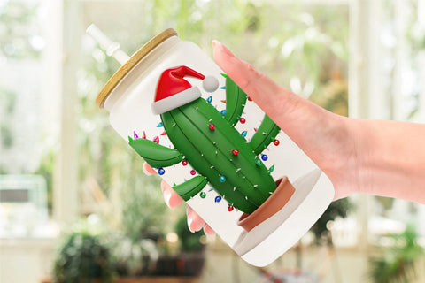 Glass Can Wrap 3D Christmas Cactus Sublimation artnoy 