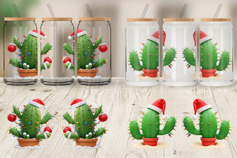 Glass Can Wrap 3D Christmas Cactus Sublimation artnoy 
