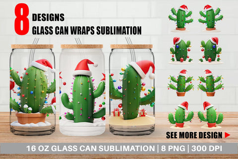Glass Can Wrap 3D Christmas Cactus Sublimation artnoy 