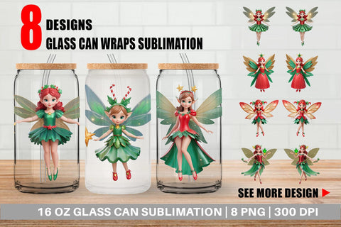 Glass Can Wrap 3D Christmas Fairy Sublimation artnoy 