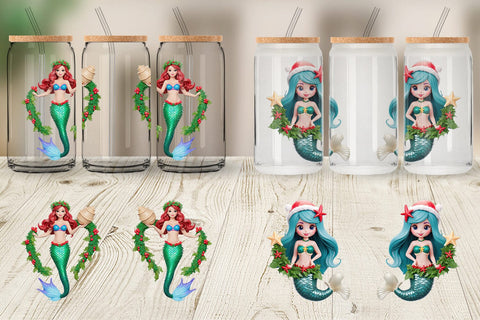 Glass Can Wrap 3D Christmas Mermaid Sublimation artnoy 