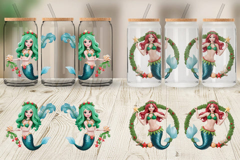 Glass Can Wrap 3D Christmas Mermaid Sublimation artnoy 