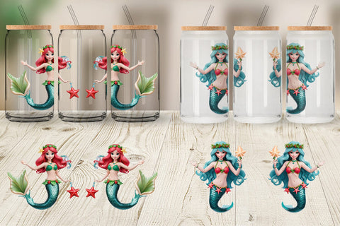 Glass Can Wrap 3D Christmas Mermaid Sublimation artnoy 