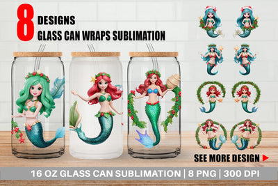 Glass Can Wrap 3D Christmas Mermaid Sublimation artnoy 