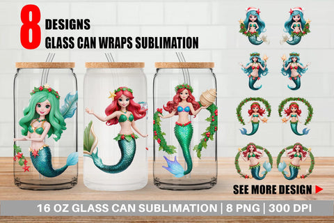 Glass Can Wrap 3D Christmas Mermaid Sublimation artnoy 