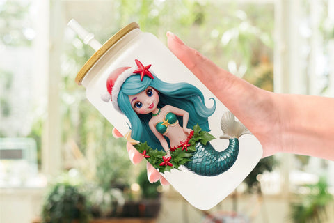 Glass Can Wrap 3D Christmas Mermaid Sublimation artnoy 
