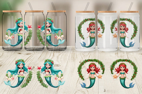Glass Can Wrap 3D Christmas Mermaid Sublimation artnoy 