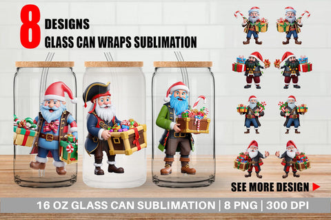 Glass Can Wrap 3D Christmas Pirate Sublimation artnoy 