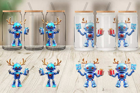 Glass Can Wrap 3D Christmas Robot Sublimation artnoy 