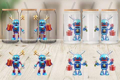 Glass Can Wrap 3D Christmas Robot Sublimation artnoy 