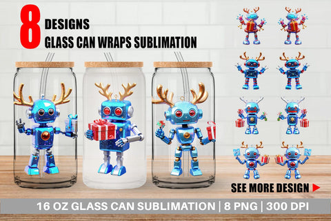 Glass Can Wrap 3D Christmas Robot Sublimation artnoy 