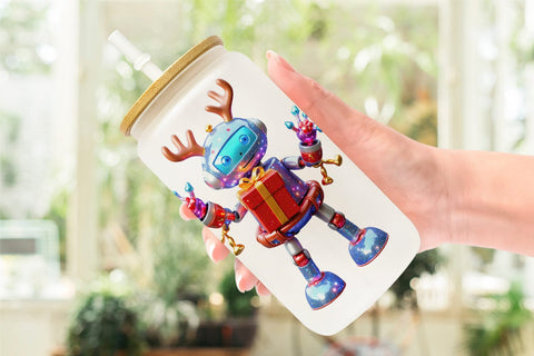 Glass Can Wrap 3D Christmas Robot Sublimation artnoy 