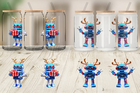 Glass Can Wrap 3D Christmas Robot Sublimation artnoy 