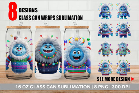 Glass Can Wrap 3D Christmas Yeti Sublimation artnoy 