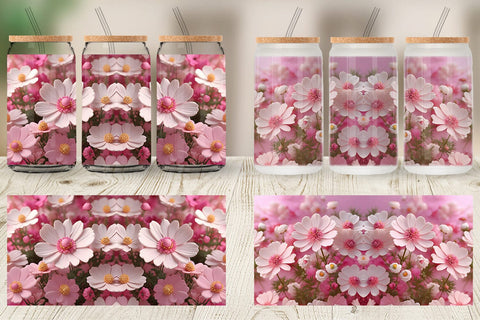 Glass Can Wrap 3D Cosmos Flowers Sublimation artnoy 