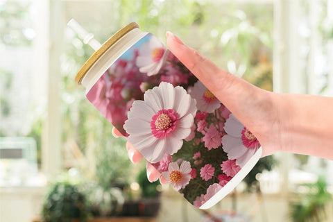 Glass Can Wrap 3D Cosmos Flowers Sublimation artnoy 