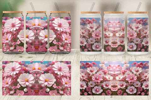 Glass Can Wrap 3D Cosmos Flowers Sublimation artnoy 