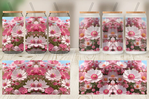 Glass Can Wrap 3D Cosmos Flowers Sublimation artnoy 