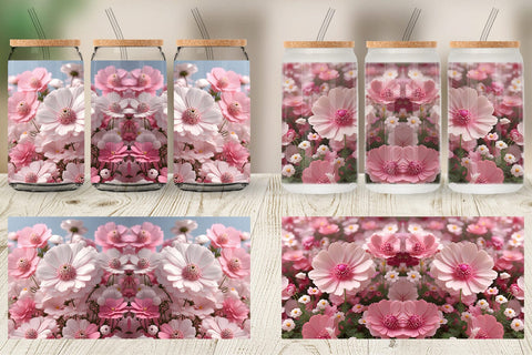 Glass Can Wrap 3D Cosmos Flowers Sublimation artnoy 