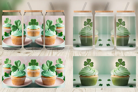 Glass Can Wrap 3D Cupcake Patrick Day Sublimation artnoy 