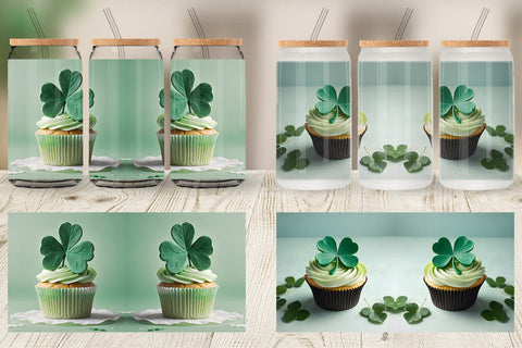 Glass Can Wrap 3D Cupcake Patrick Day Sublimation artnoy 
