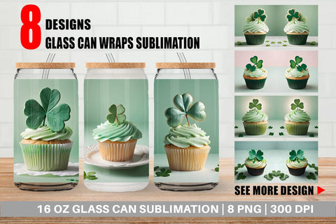 Glass Can Wrap 3D Cupcake Patrick Day Sublimation artnoy 