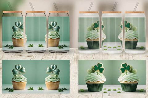 Glass Can Wrap 3D Cupcake Patrick Day Sublimation artnoy 