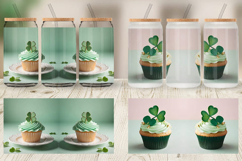 Glass Can Wrap 3D Cupcake Patrick Day Sublimation artnoy 