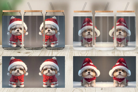 Glass Can Wrap 3D Cute Dog Christmas Sublimation artnoy 
