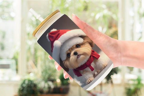 Glass Can Wrap 3D Cute Dog Christmas Sublimation artnoy 