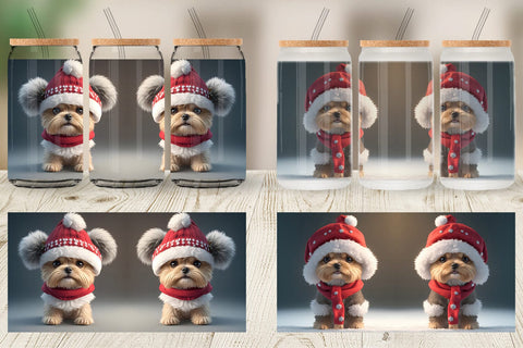 Glass Can Wrap 3D Cute Dog Christmas Sublimation artnoy 