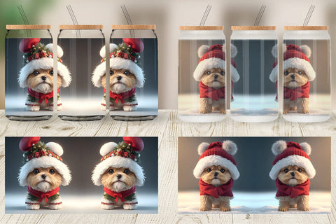 Glass Can Wrap 3D Cute Dog Christmas Sublimation artnoy 