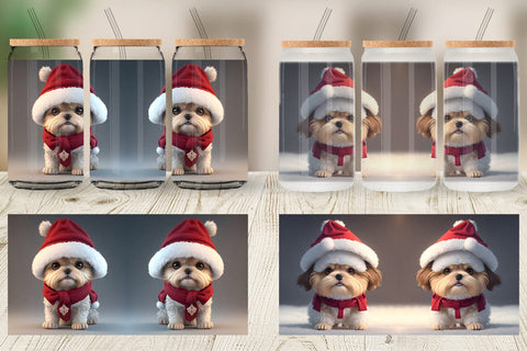 Glass Can Wrap 3D Cute Dog Christmas Sublimation artnoy 