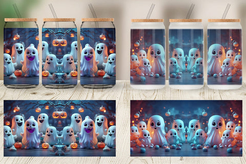 Glass Can Wrap 3D Cute Ghost Sublimation artnoy 